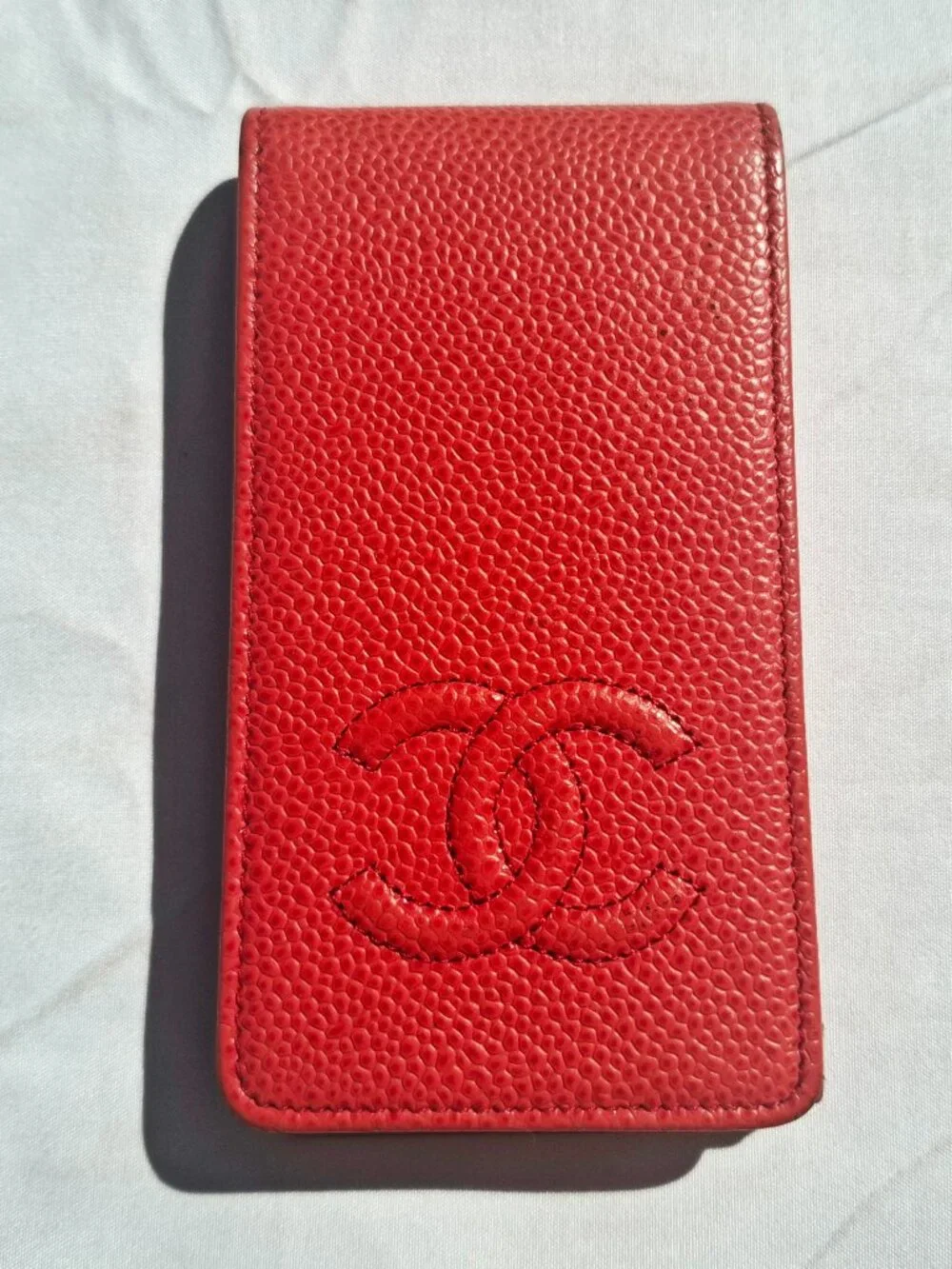 Authentic CHANEL Case Caviar Skin CC Logo iPhone 4 4S Compatible in Coral